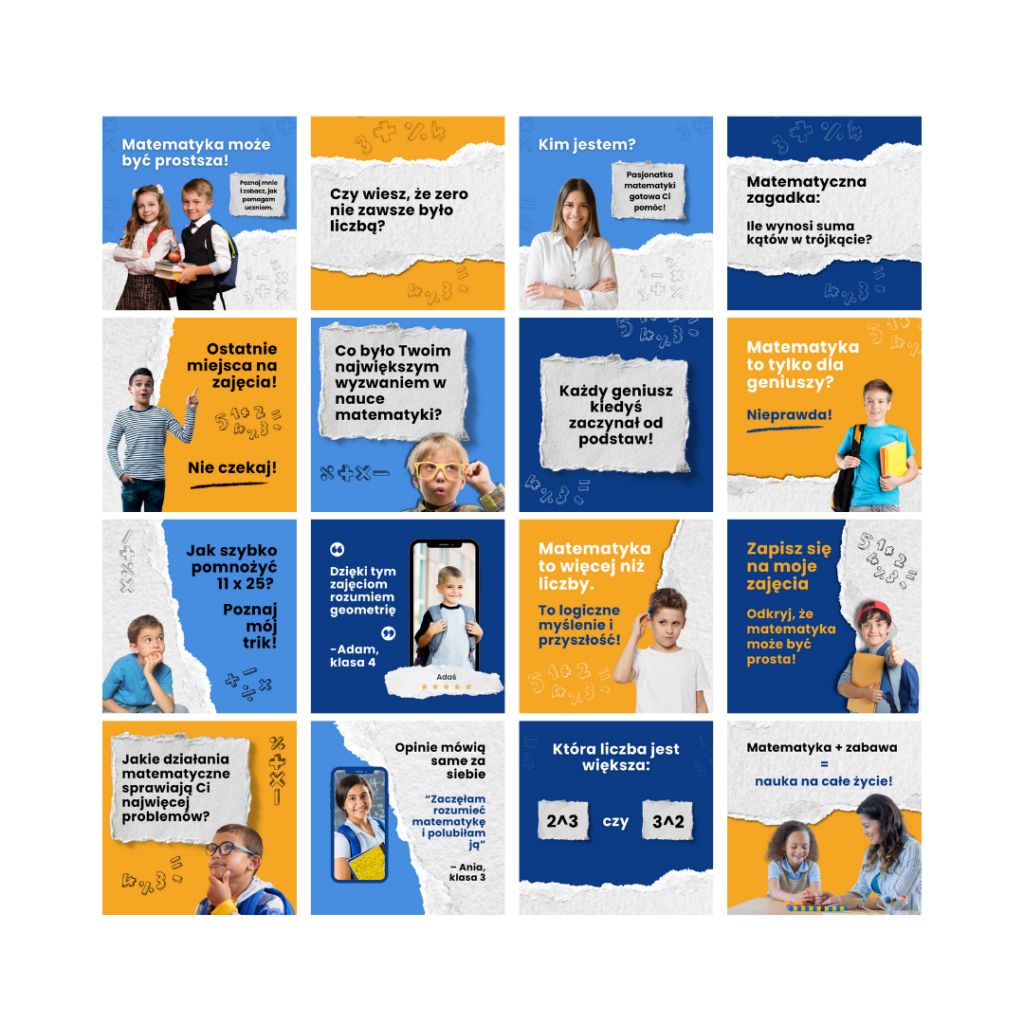 Siatka na FB posty na korepetycje z matematyki